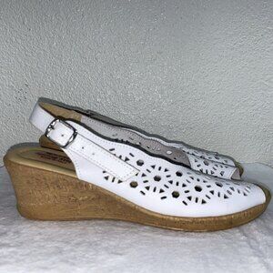 Spring Step Women's Size  9 Singback Wedge Sandal White Leather Made In Italy